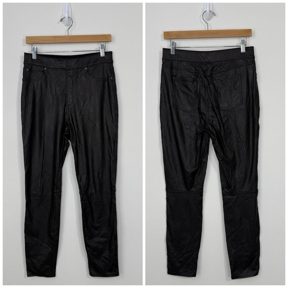 Spanx Faux Leather High Waisted Pants Size M Black Lined Elastic Waist